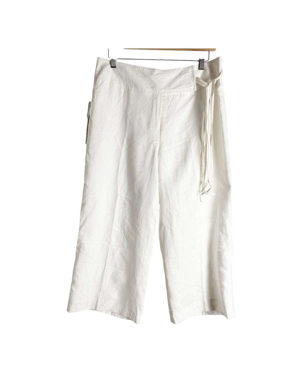 Vintage Robert Krugman White Linen Cropped Wide Leg Pants Size 12